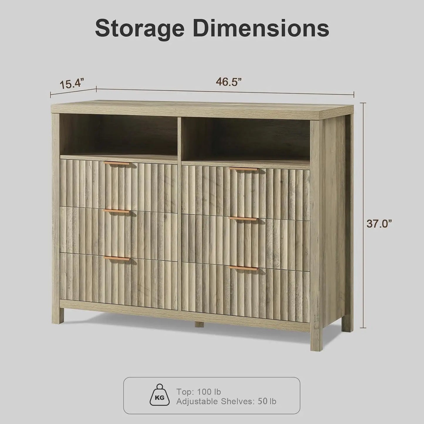 Fluted 6 Drawer Dresser for Bedroom