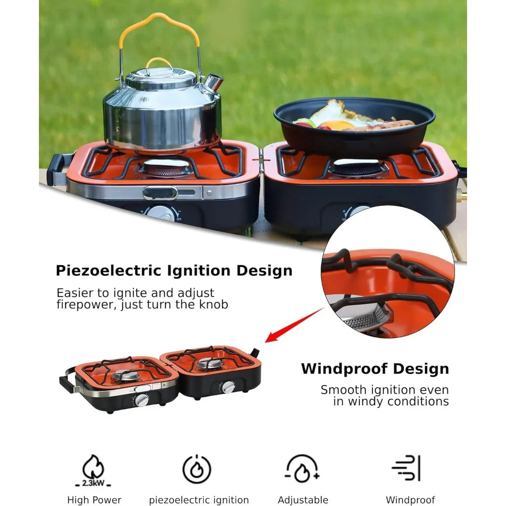 Propane Camping Stove 2 Adjustable Burners