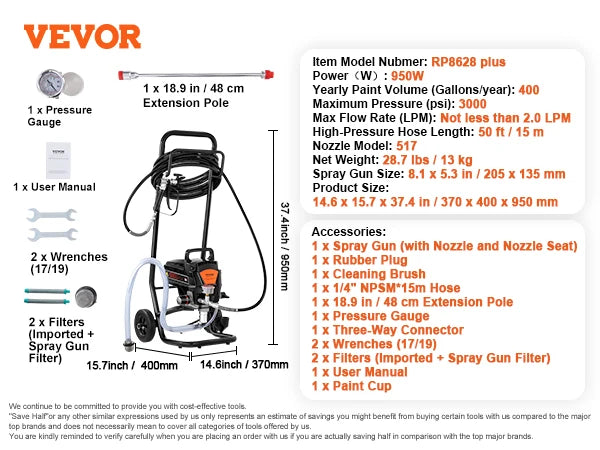 750W 950W Airless Paint Sprayer