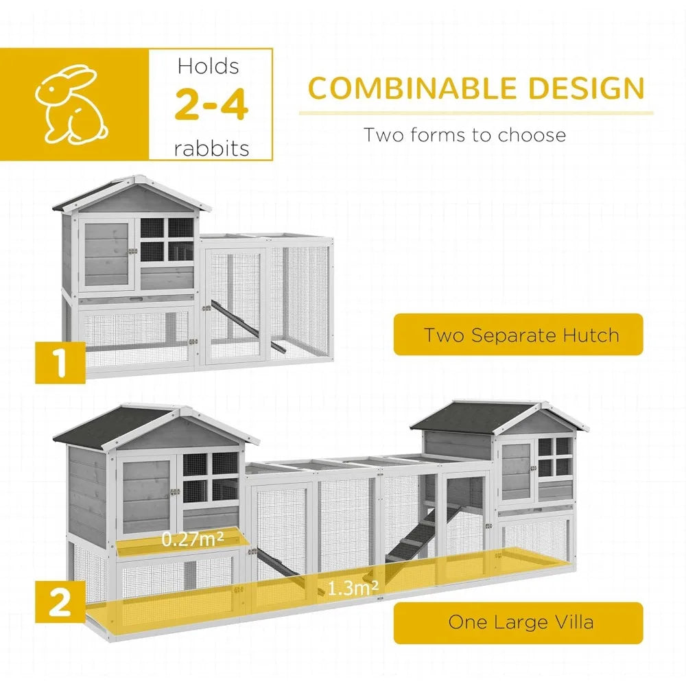102" 2 in 1 Wooden Rabbit Hutch