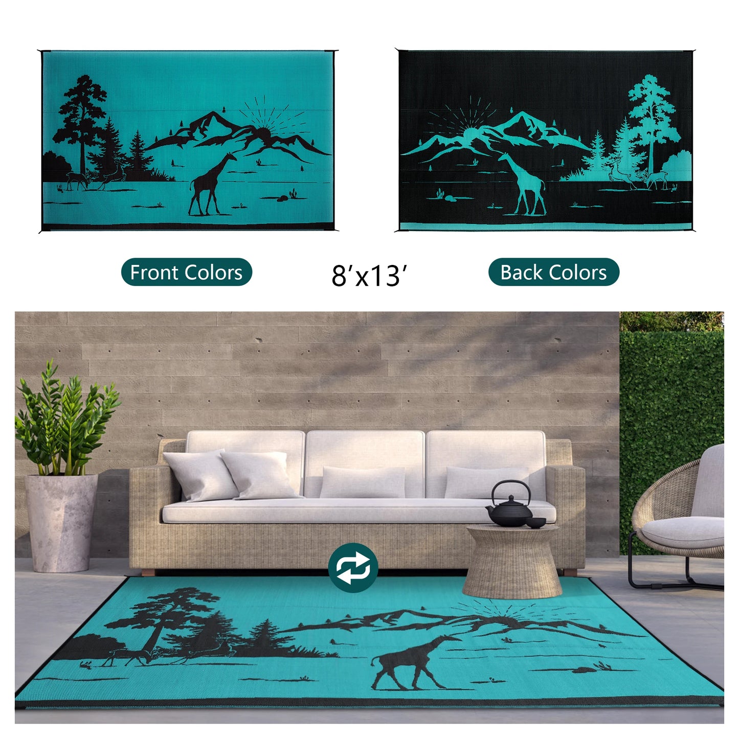 Waterproof Reversible Patio Rug