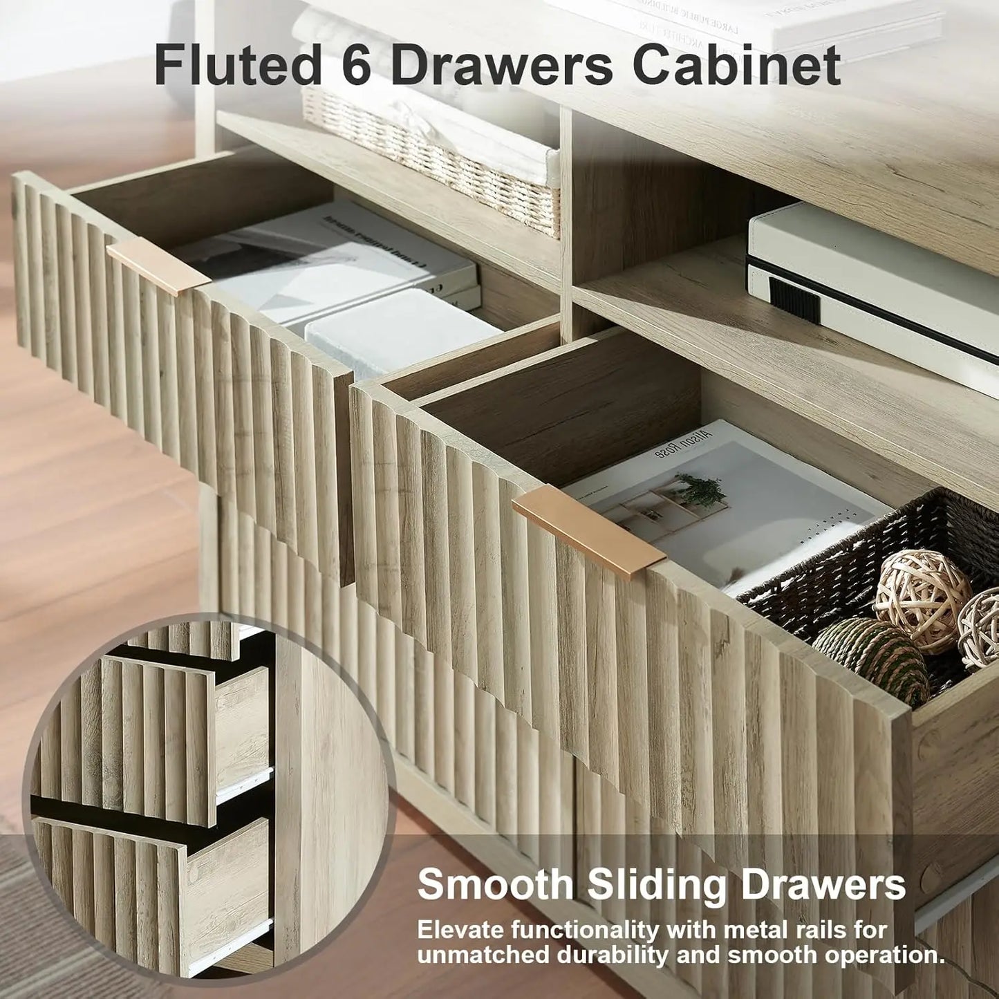 Fluted 6 Drawer Dresser for Bedroom