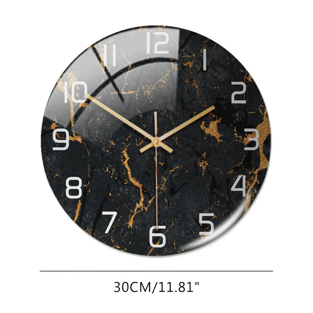 Luxury 3D Acrylic Black Gold Marble Pattern Wall  Clock