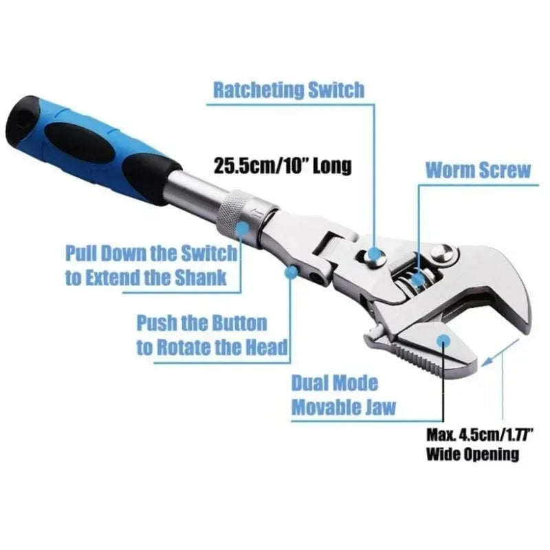 Multifunction 5 in1 10 Inch Adjustable Ratchet Wrench