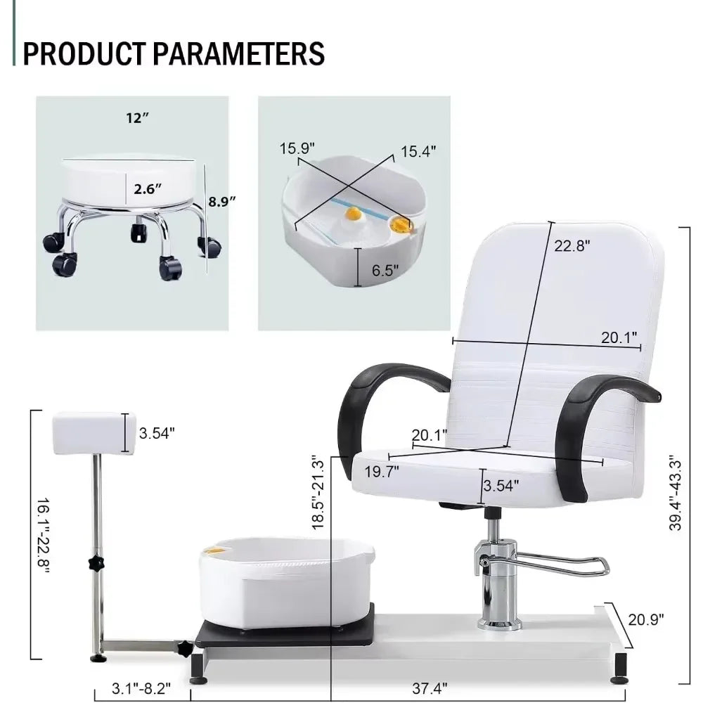 High Adjustable Pedicure Unit w/Stool, Footrest and Foot Basin