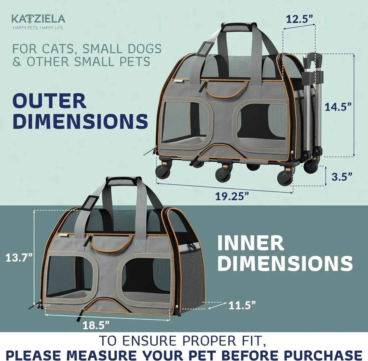 Rolling Pet Carrier- TSA Approved for Small Dogs and cats