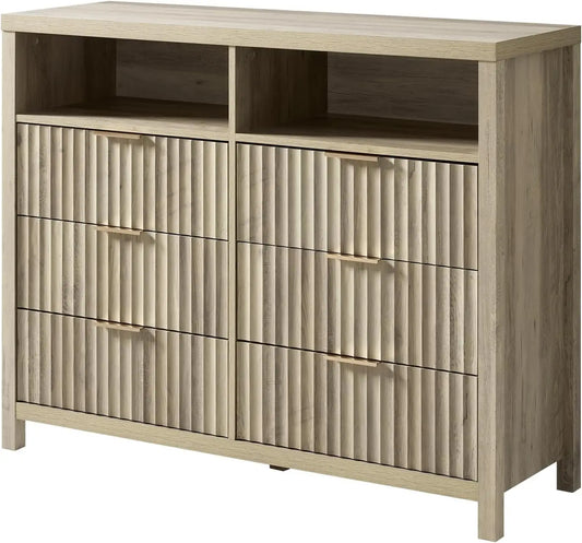 Fluted 6 Drawer Dresser for Bedroom