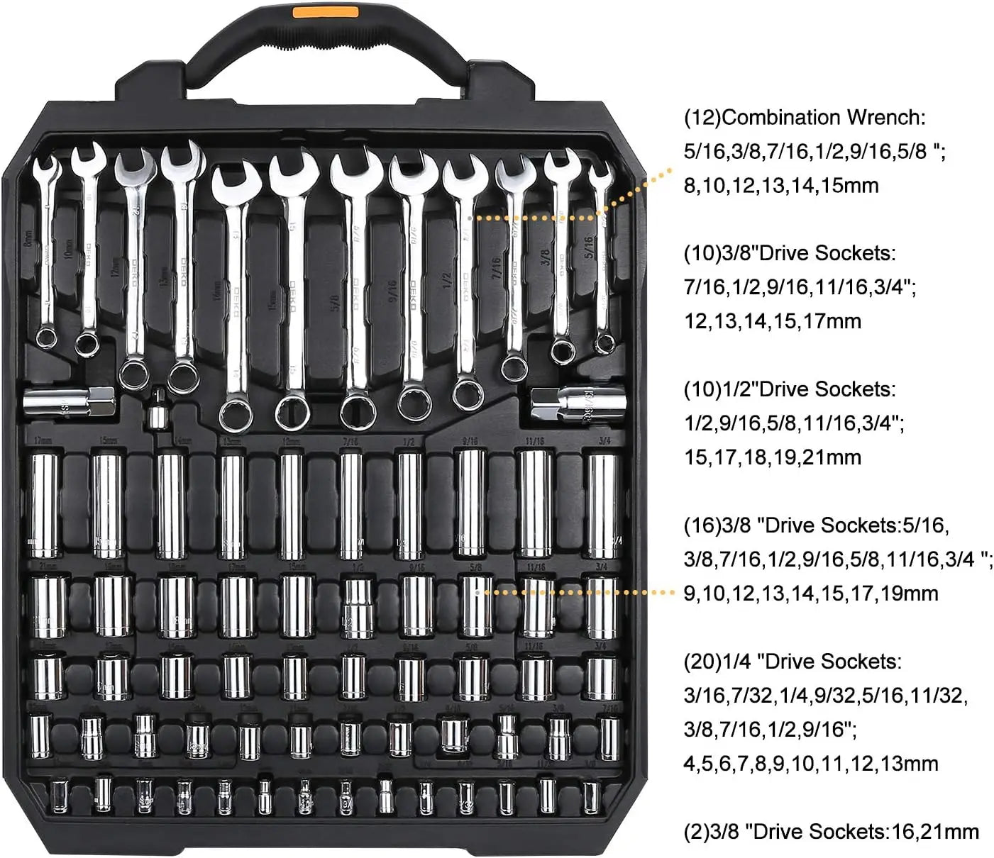 192 Piece Mechanics Tool Set Socket Wrench Set, Plastic Storage Case