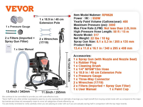 750W 950W Airless Paint Sprayer