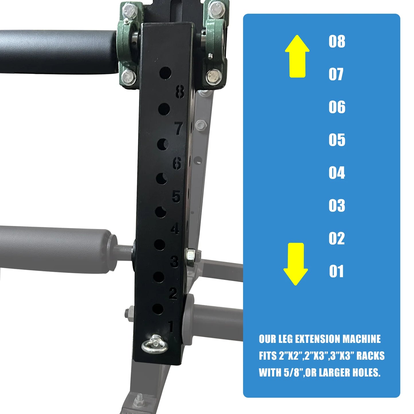 Power Rack Mounted Leg Extension and Curl Machine