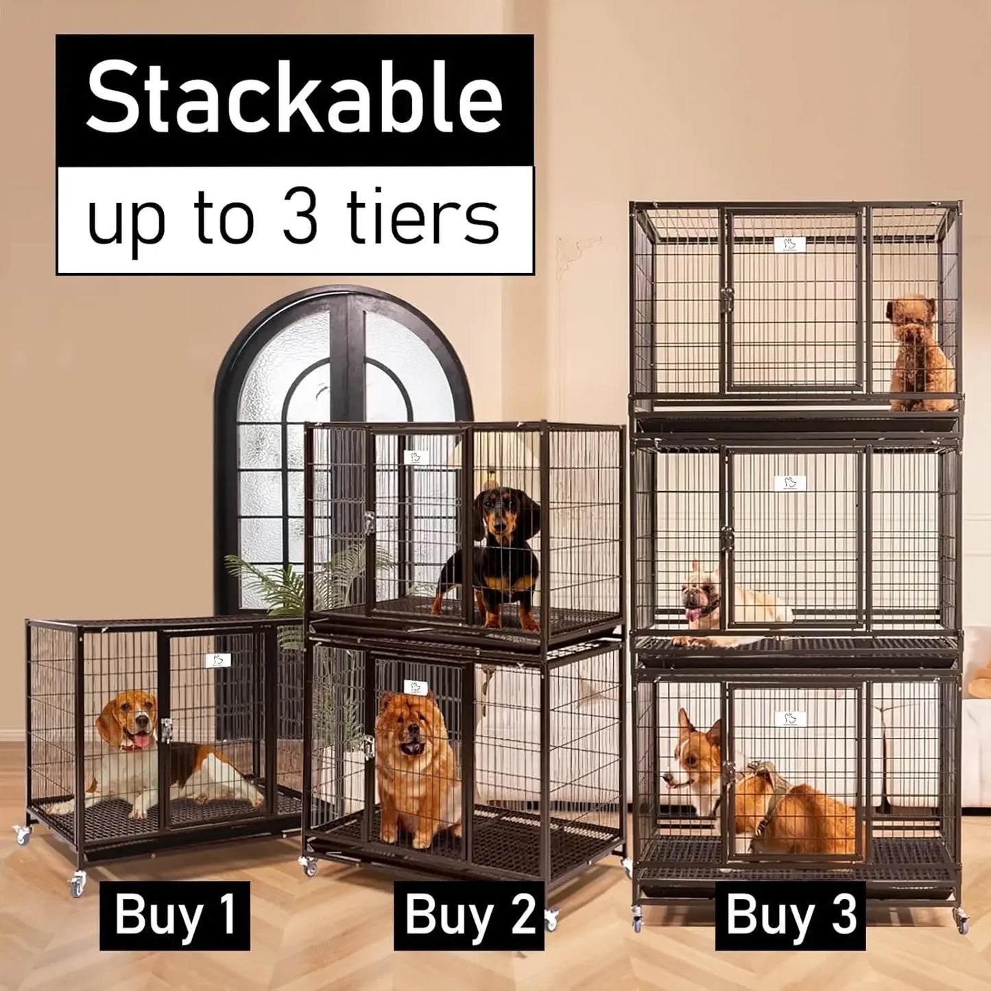 37 inch Stackable Open Top Dog Crate with Wheels and Removable Tray