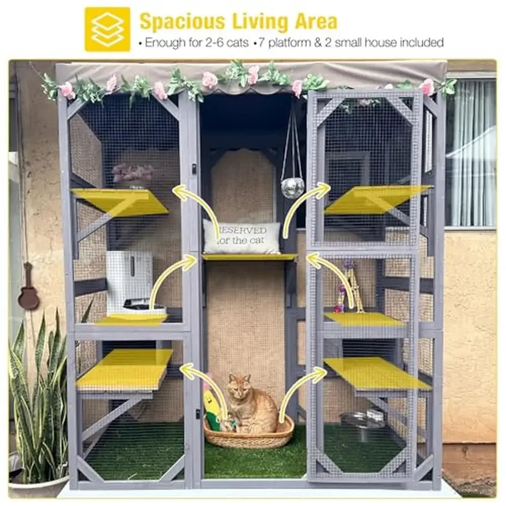 Large Walk-in Cat Cage with 7 Platforms and 2 Sleeping Houses