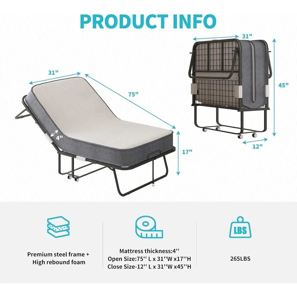 Folding Rollaway Bed with foam mattress