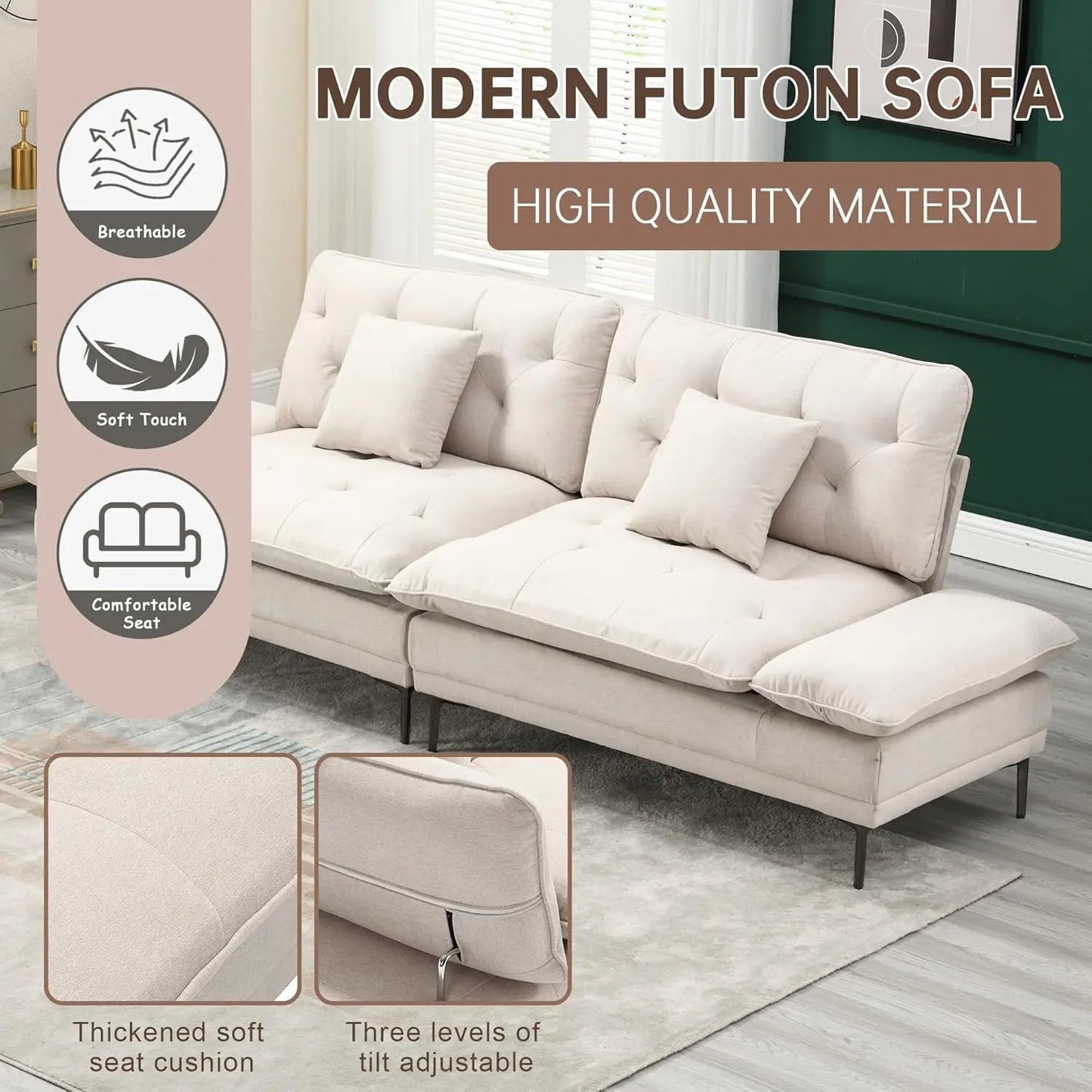 Modern Convertible Futon Sofa Bed