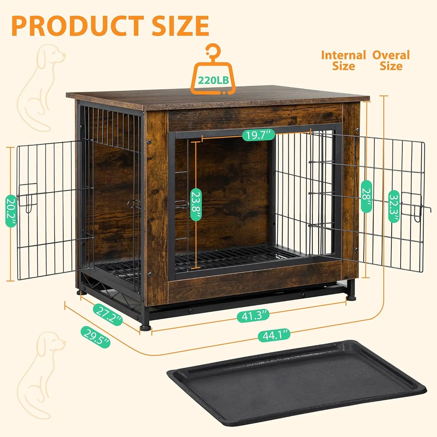 XL Double-Door Kennel Indoor with Removable Tray