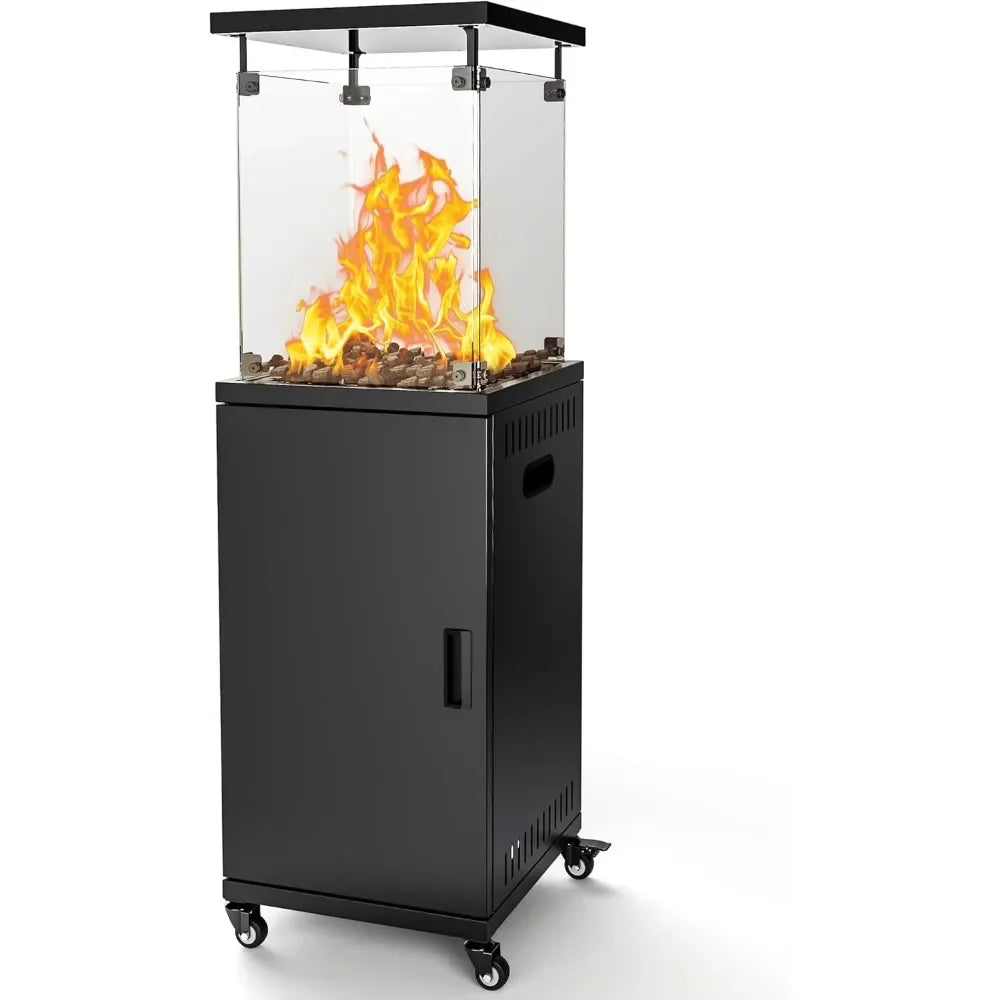 41,000 BTU Propane Patio Heater with Lockable Wheels, Tempered Glass