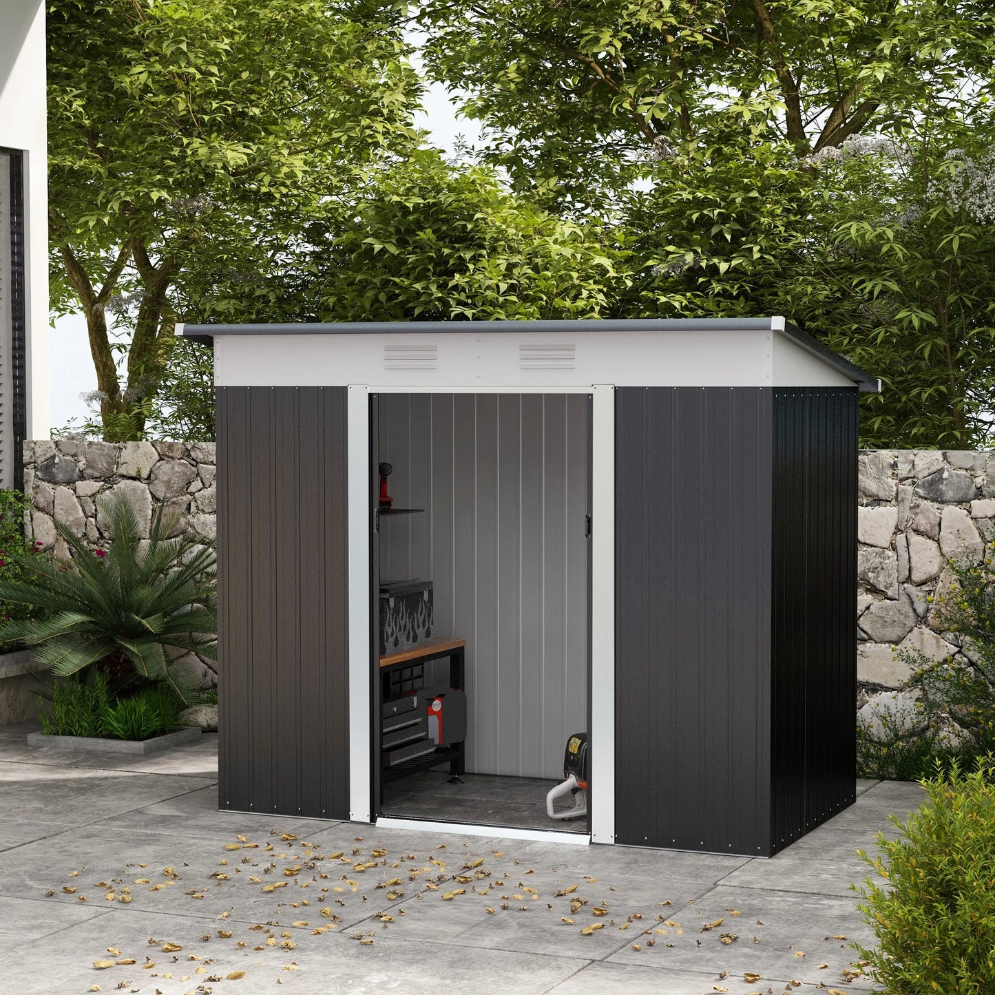 8' X 4' Metal Outdoor Storage Tool Garden Shed W/ 2 Air Vents