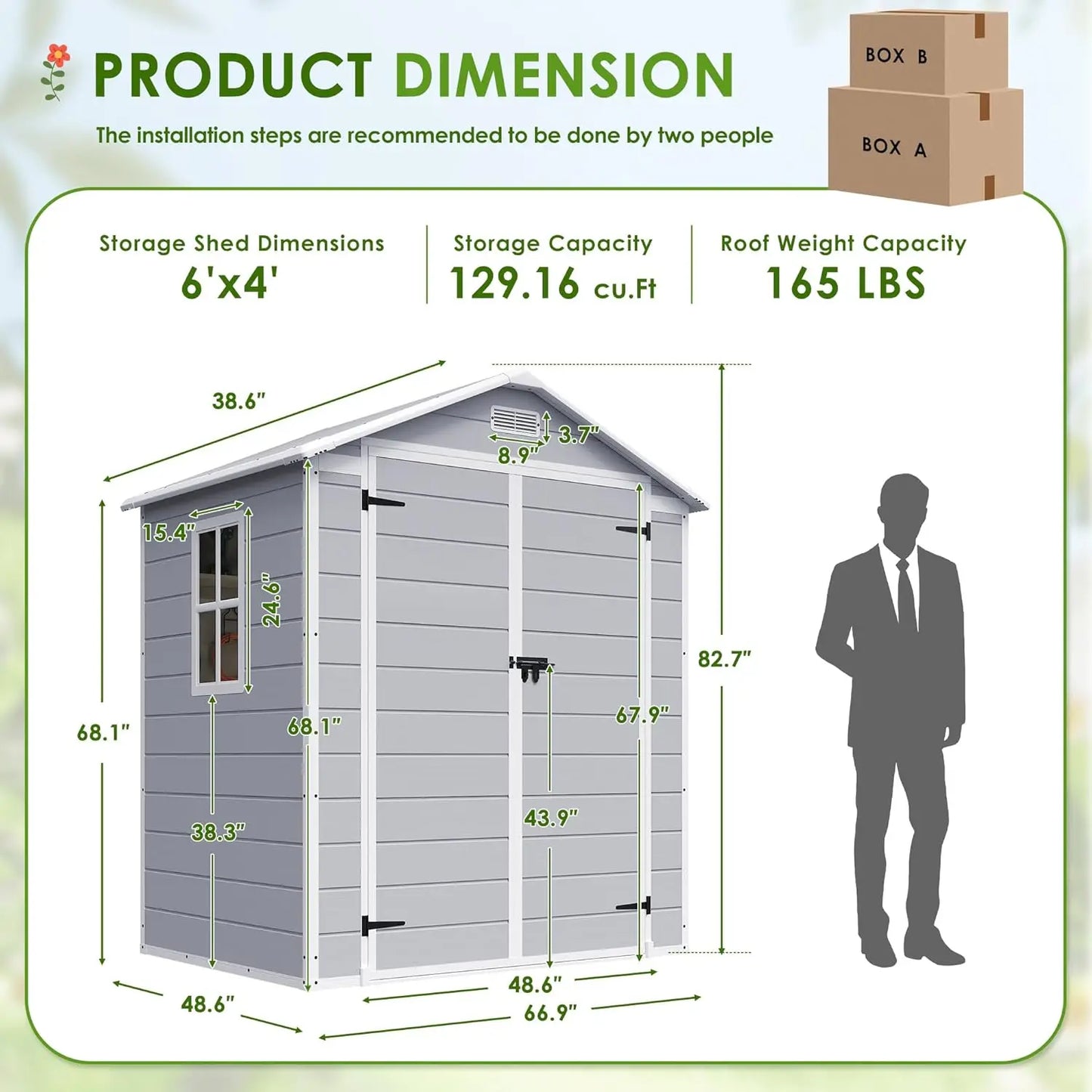 Outdoor Storage Shed 6 X 4 FT Resin Shed with Floor and Lockable Door