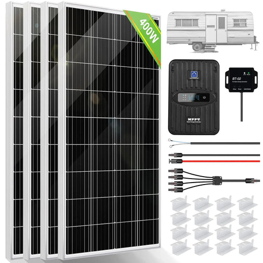 400 Watt 12 Volt Premium Solar Panel Kit w/ Charge Controller+ Bluetooth Module