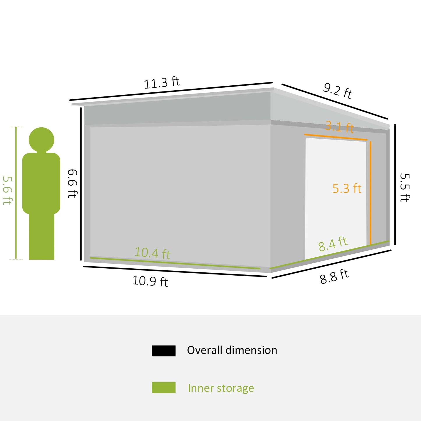 11' X 9' Metal Outdoor Storage Shed with Lockable Doors, Gray