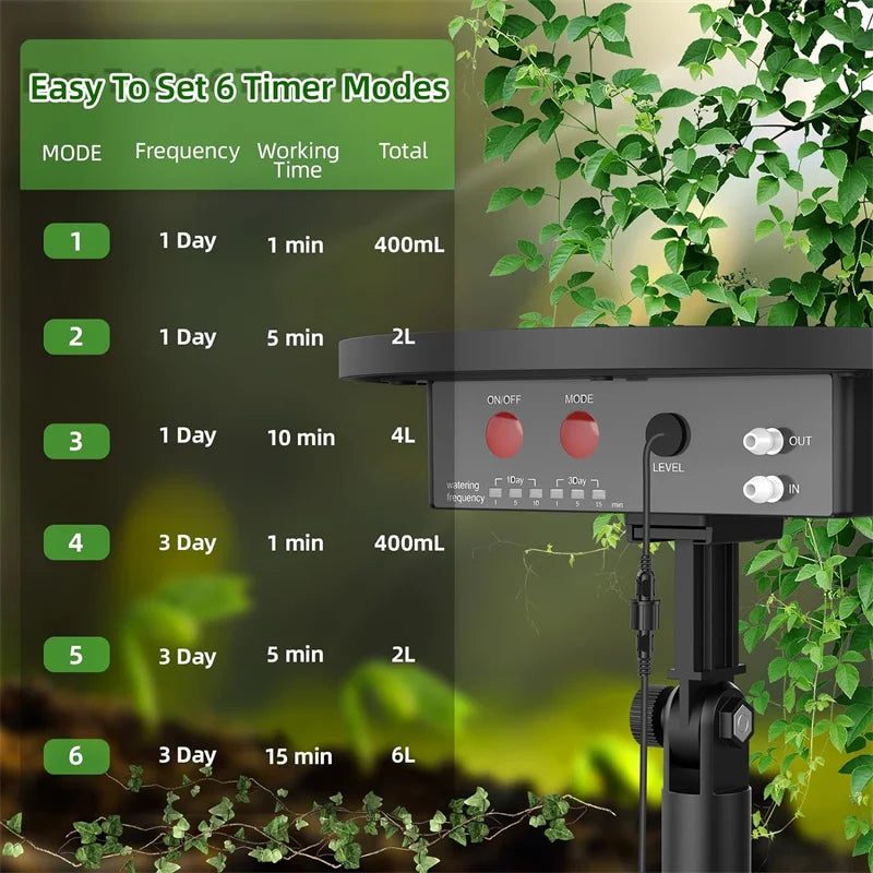 Automatic Watering System with 2200mAh Battery and 6 Timer Modes for Potted Plants Drip Irrigation