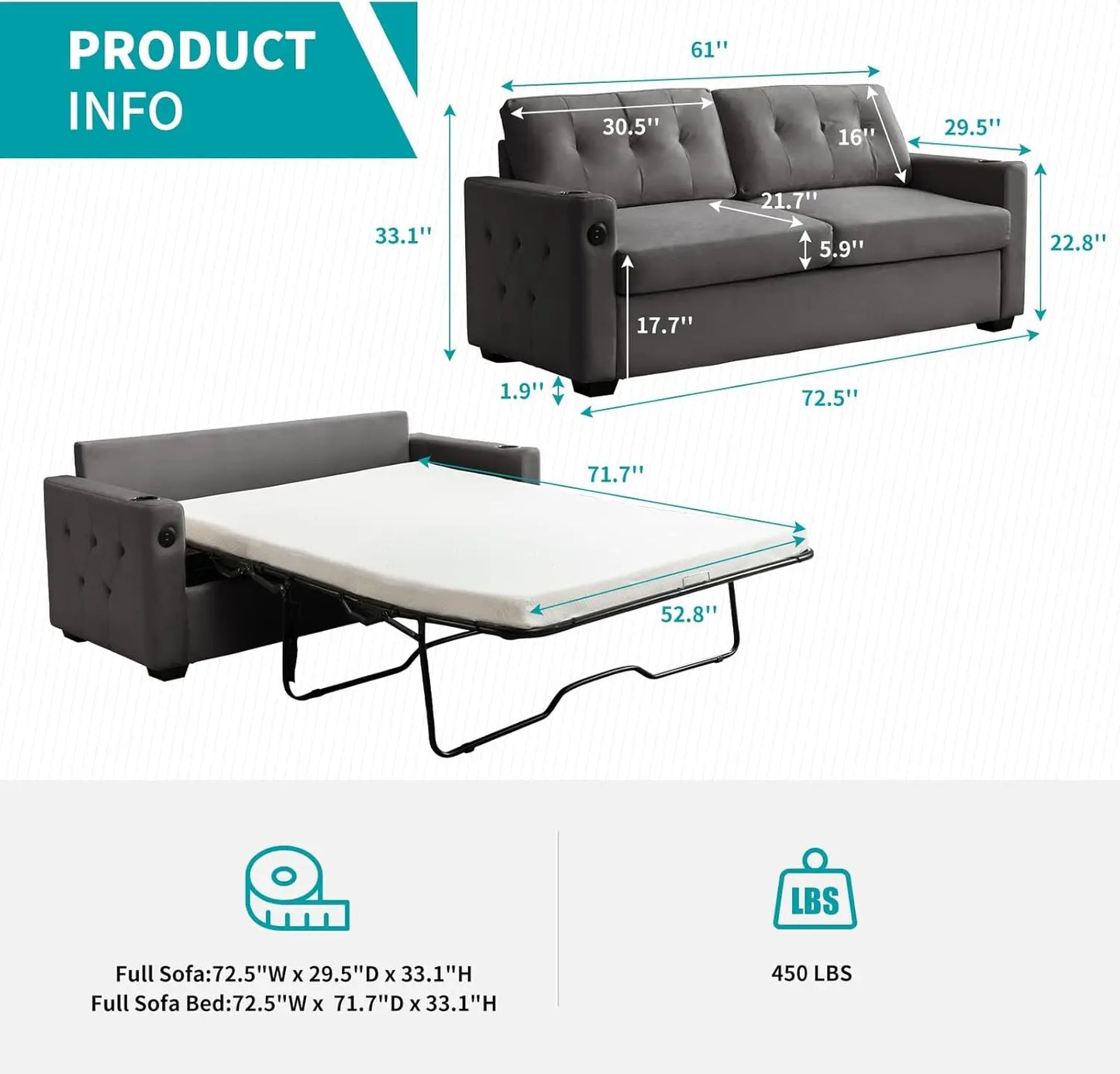 Sleeper Couch with Memory Foam Mattress