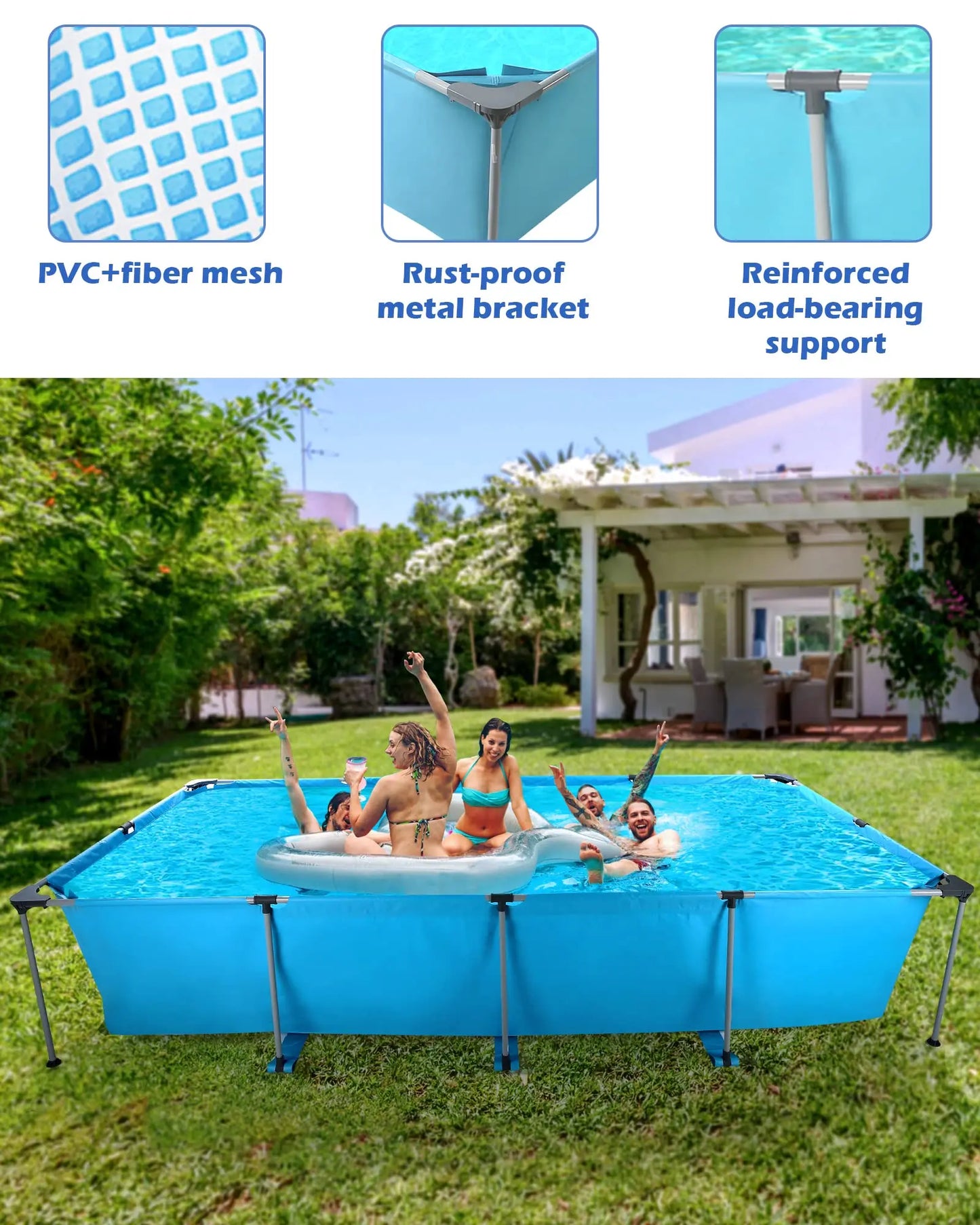 Swimming Pool Above Ground Outdoor 10 ft Rectangular Frame