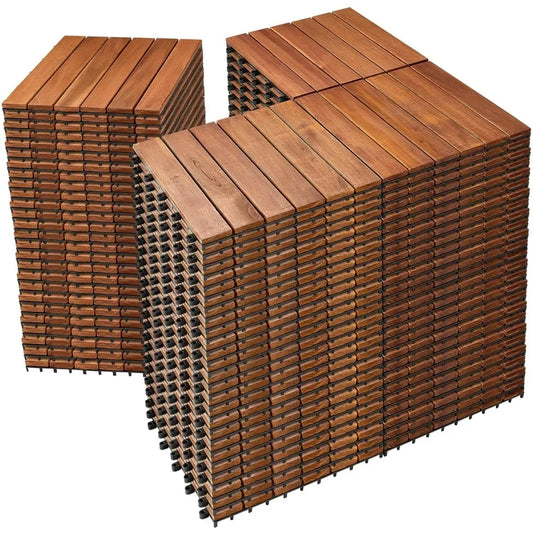 108 PCS Acacia Wood Interlocking Deck Tiles  All Weather Use